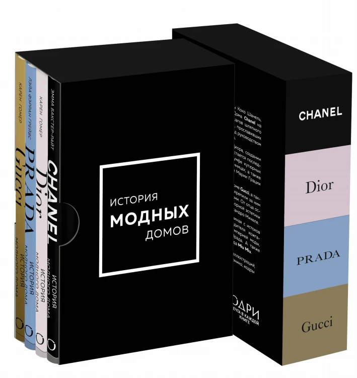 Подарочный набор. История модных Домов: Chanel, Dior, Gucci, Prada (черный) (короб)